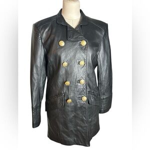 Vintage Erez double breasted leather coat black medium